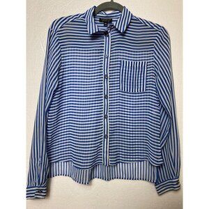 Topshop Button-Up Blue & White Striped Shirt‎ Long Sleeve Size US 4 / UK 8 Top